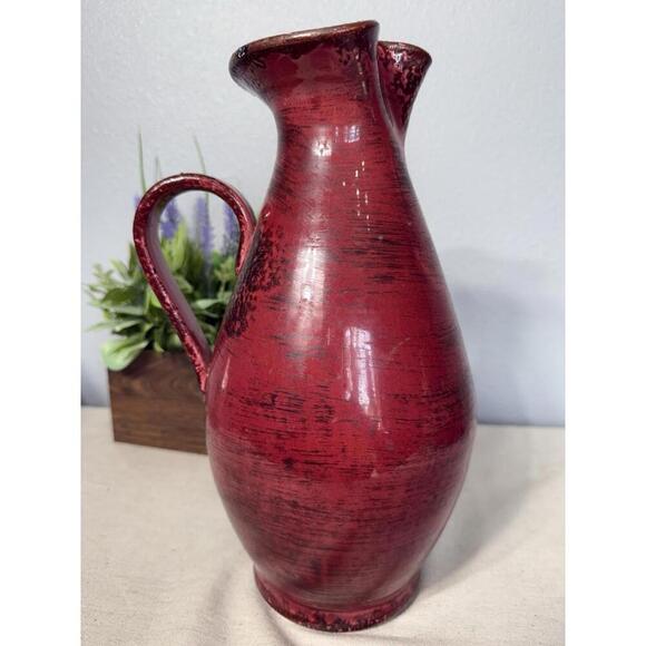 Vintage Sculpture pitcher vase Red 13 inch tall brick red decorative Lava Italy - Picture 5 of 9